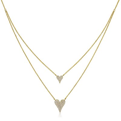 Double Layered Heart Necklace - Yellow Gold