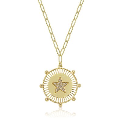 Star Medallion Necklace - White Gold