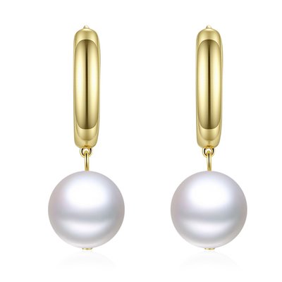 Golden Serenity Pearl Drop Hoop Earrings - Gold/Pearl