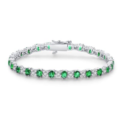 CZ Tennis Bracelet Oval Cluster - Emerald