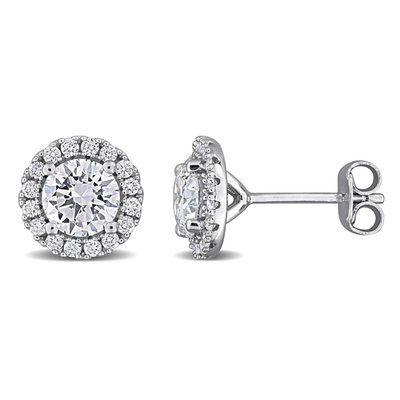 Halo Stud Earrings (2ct) - Sterling Silver