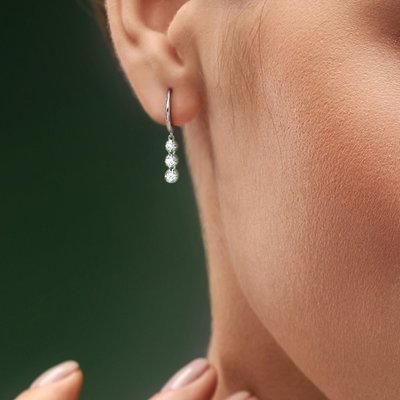 3-Stone Leverback Earrings (1/2ct) - Sterling Silver