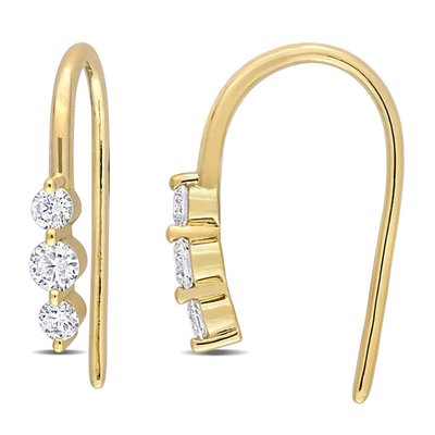 3-Stone Hook Earrings (1/2ct) - Yellow Plated