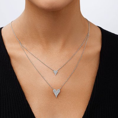Double Layered Heart Necklace - White Gold