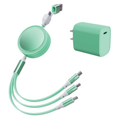 6-in-1 Retractable Cable With Fast Charge Adapter - Green
