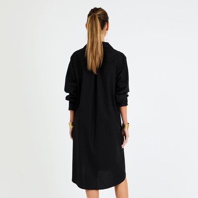 Linen Shirt Dress - Black