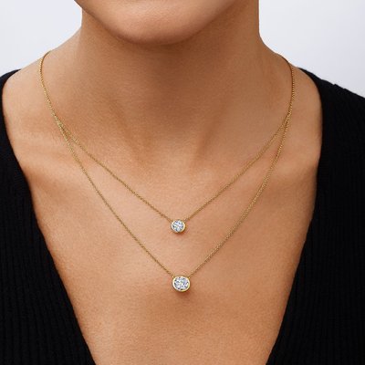 Double Layered Solitiare Necklace - Yellow Gold