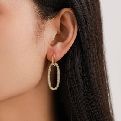 Lustrous Elegance Oval Drop Earrings - 14K Gold