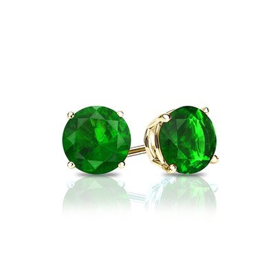 CZ Emerald Stud Earrings - 14K Gold Plated