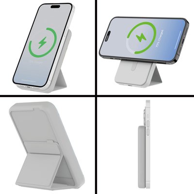 Magnetic Wireless Power Bank with Stand - White