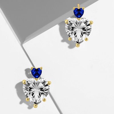 Stellar Prestige Geometric Drop Earrings - Gold/Sapphire