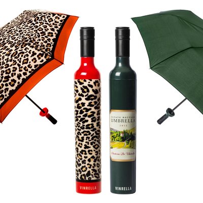 Wine Bottle Umbrella, Set of 2 - Leopard/ Green Estate