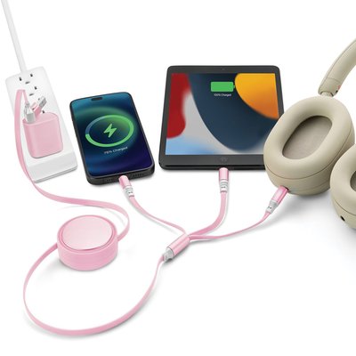 6-in-1 Retractable Cable With Fast Charge Adapter - Blush
