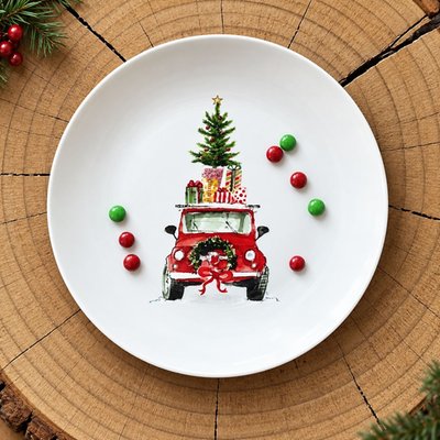 Round Porcelain Tray - Red Car