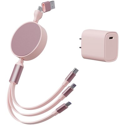 6-In-1 Retractable Cable With Fast Charge Adapter - Pink