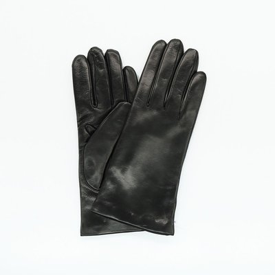 9" Leather Gloves With Cashmere Lining - Black
