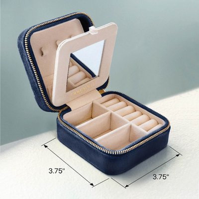 Plush Velvet Travel Jewelry Box - Navy