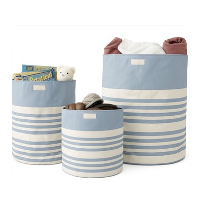 Canvas Bins (Set of 3) - Light Blue Stripe