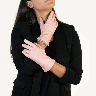 9" Leather Gloves With Cashmere Lining - Pink