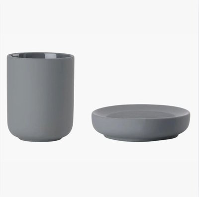 UME Tooth Brush Mug & Soap Dish Set - Grey