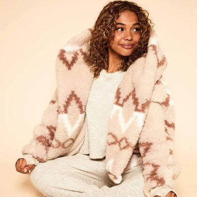 Cropped Sherpa Jacket - Neutral Fair Isle
