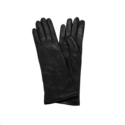 11" Leather Gloves With Cashmere Lining - Black