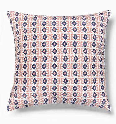 Square Pillow Cover - Navy/Pink Block Print