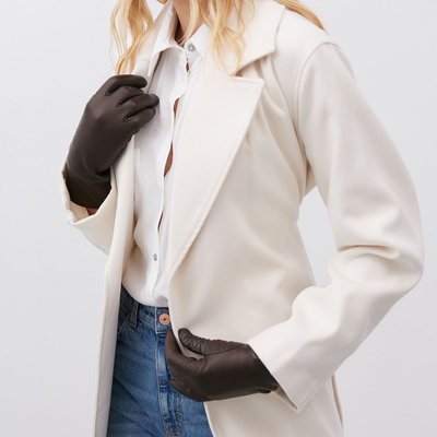 11" Leather Gloves With Cashmere Lining - Dark Chocolate