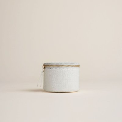 Globetrotter Round Jewelry Case - Embossed White Crocodile