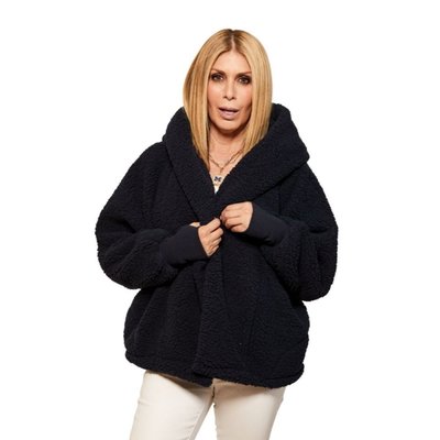 Sports Logo Cropped Sherpa Lounger Jacket - 10 Style Options - University Michigan - Navy