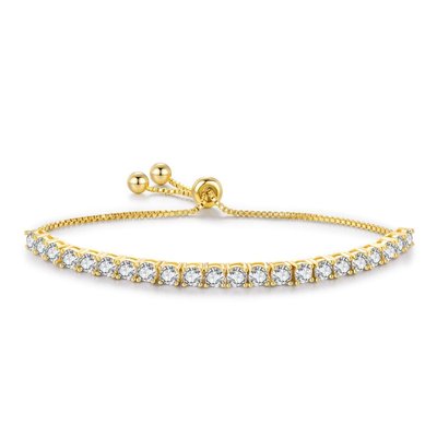 CZ Tennis Bracelet Bolo Adjustable - 14K Gold