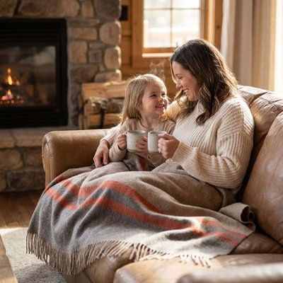 Glamper Throw - Taupe/Dark Grey/Paprika