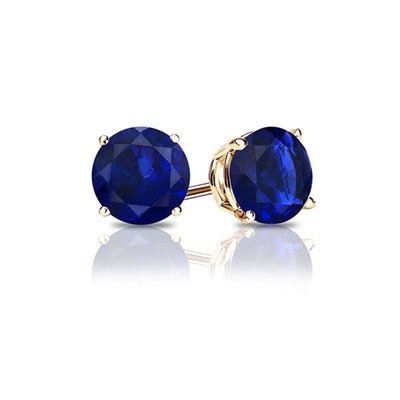 CZ Blue Sapphire Stud Earrings - 14K Gold Plated