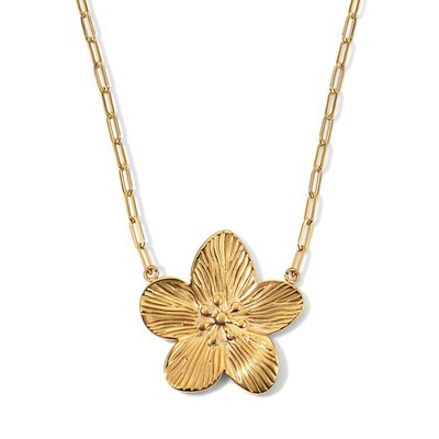 Fluted 18” Lotus Necklace - Gold Tone