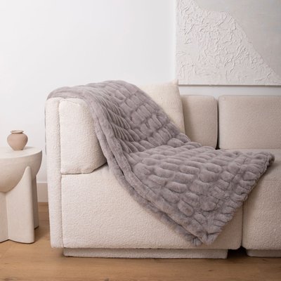 Ribbed Faux Fur Throw - Grey