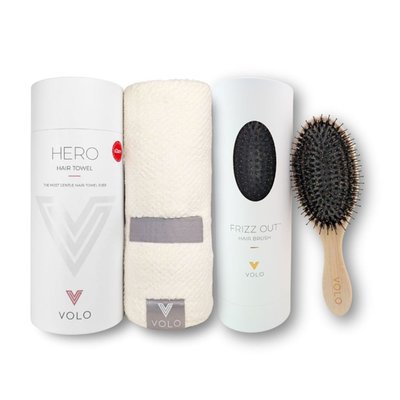Hero Hair Towel & Frizz Out Hair Brush Duo - Salt White