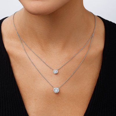 Double Layered Solitiare Necklace - White Gold
