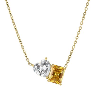 Two Stone Necklace - Yellow Citrine & Diamond