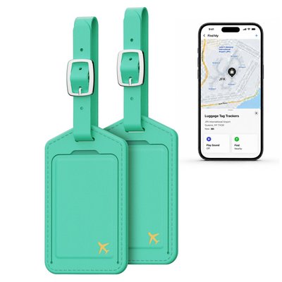 Leather Luggage Tag Trackers (2 Pack) - Green