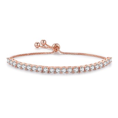 CZ Tennis Bracelet Bolo Adjustable - 18K Rose Gold