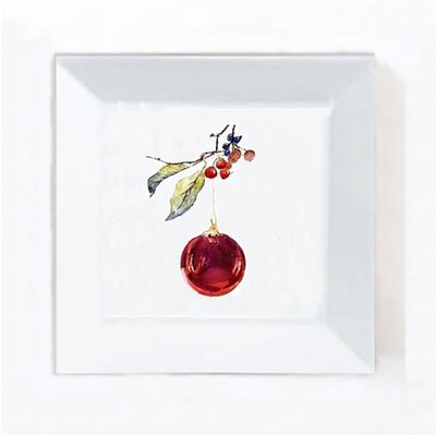 Square Porcelain Tray - Red Ornament