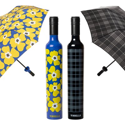 Wine Bottle Umbrella, Set of 2 - Nikki On Blue/Black Plaid