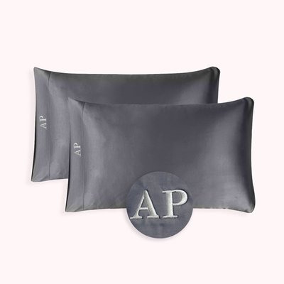 Monogrammed Satin Pillowcases (Set of 2) - Charcoal Grey