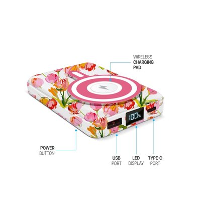 Wireless Charging Battery & Stand - Peonies