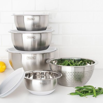 Stainless Steel Bowl & Lid (9-Piece Set) - Frost White
