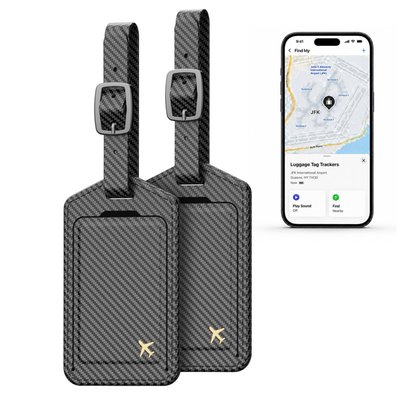 Leather Luggage Tag Trackers (2 Pack) - Carbon Fiber