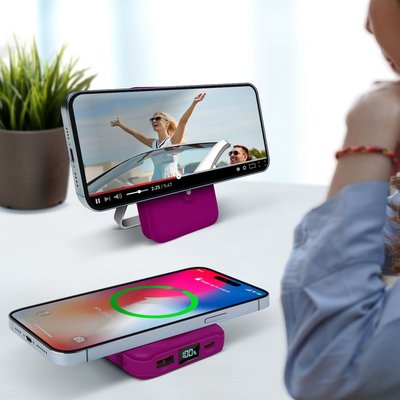 Wireless Charging Battery with Stand - Plum