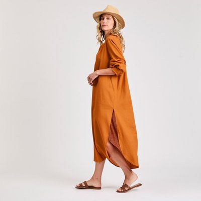 Linen Tunic Dress - Burnt Orange