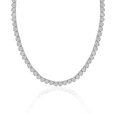Bezel Set Tennis Necklace - 2 Colors Options - White Gold