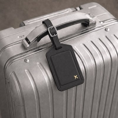 Leather Luggage Tag Trackers (2 Pack) - Black